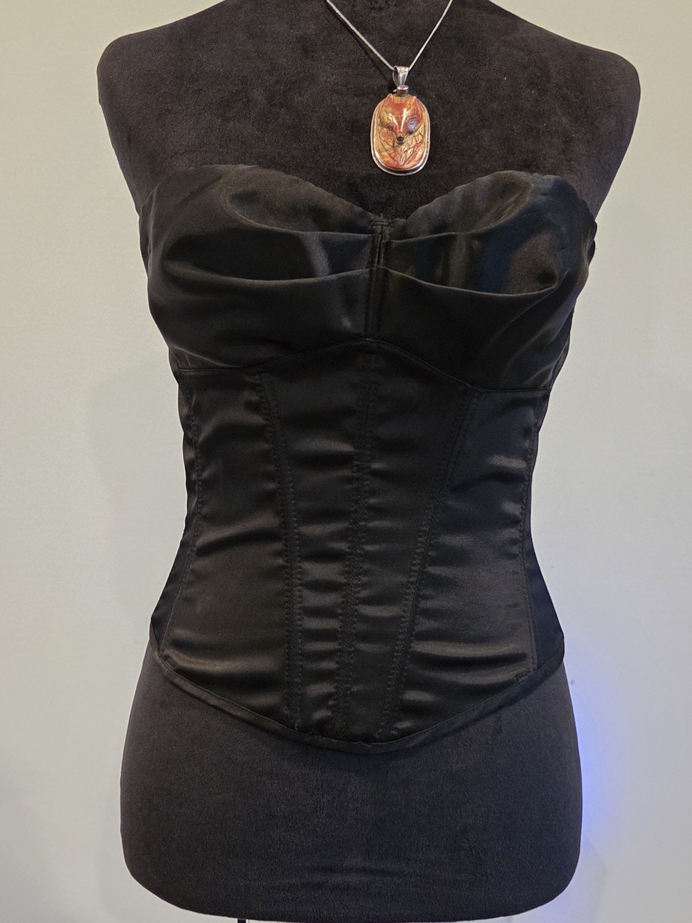 Frederick's of Hollywood Black Strapless Satin Corset Bustier